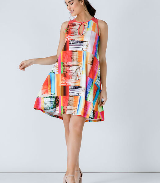 Coral A Line Print Dress