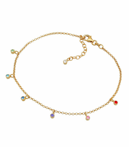 Bracelet De Cheville Femmes Multicolore Geo Plage Avec Cristaux En Argent Sterling 925 Plaqué Or