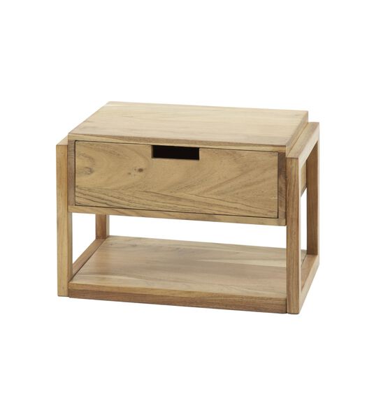Correo - Table de chevet - acacia massif - naturel - rectangulaire - 1 tiroir - 1 compartiment ouvert