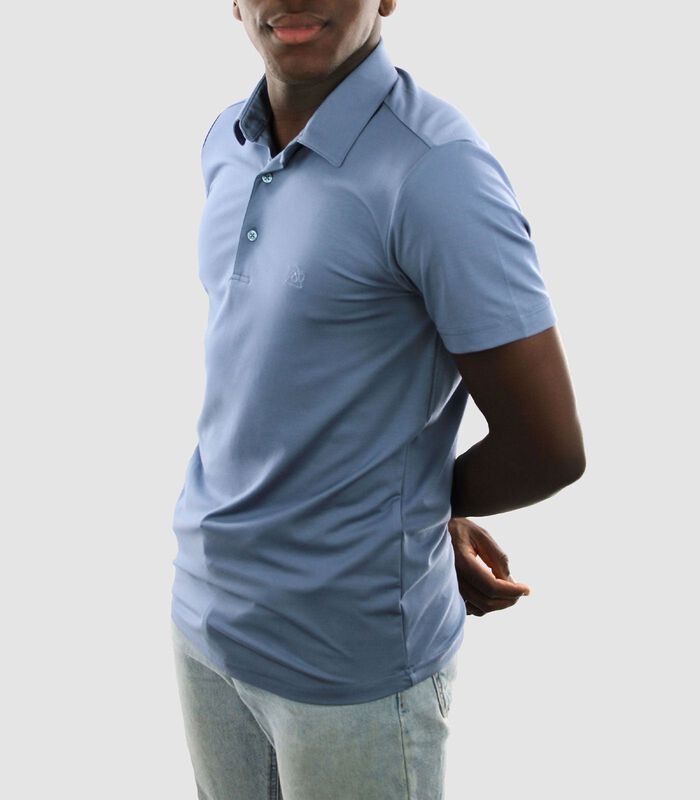 Heren Polo Korte Mouw - Strijkvrij Poloshirt - Blauw - Slim Fit - Tencel image number 1