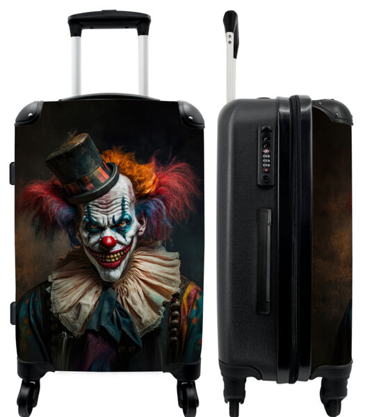 Bagage à main Valise avec 4 roues et serrure TSA (Clown - Chapeau - Collier - Portrait - Clown tueur)