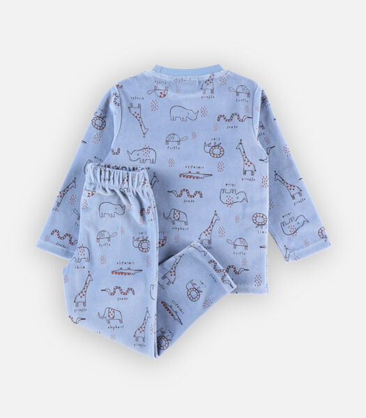 Fluwelen 2-delige pyjama met dierenprint, blauw