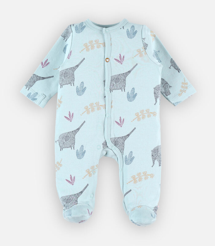 Jersey 1-delige pyjama met olifantenprint, aqua image number 0