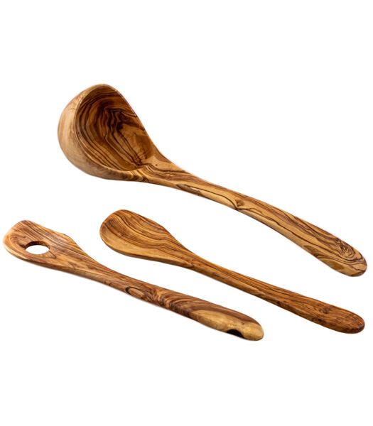 Ensemble de spatules  (cuillère à soupe, spatule et cuillère à risotto) Tunea - Bois d'olivier