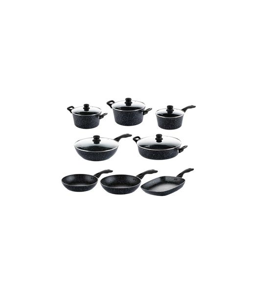 Ensemble de casseroles  Black Marble - 8 casseroles - Ensemble de casseroles complet - Induction et toutes autres sources de chaleur