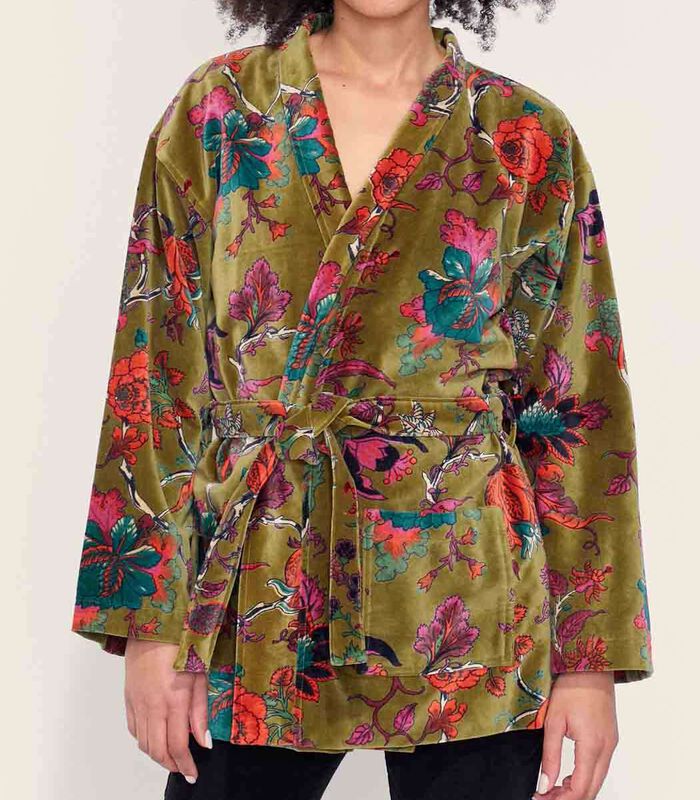 Kimono court imprimé velours lisse KIMSHO image number 1
