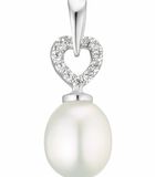 Pendentif à motif pour femme, or blanc 750 perle zirconium (synth.) | coeur image number 0