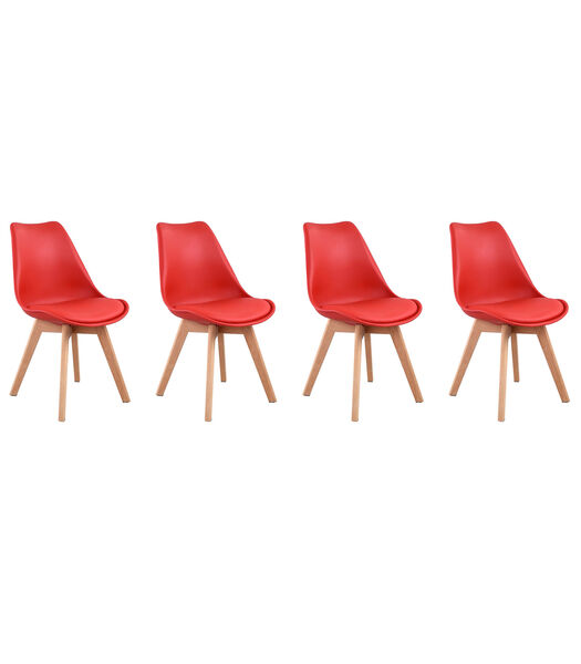 Set van 4 NORA Scandinavische stoelen rood met kussen
