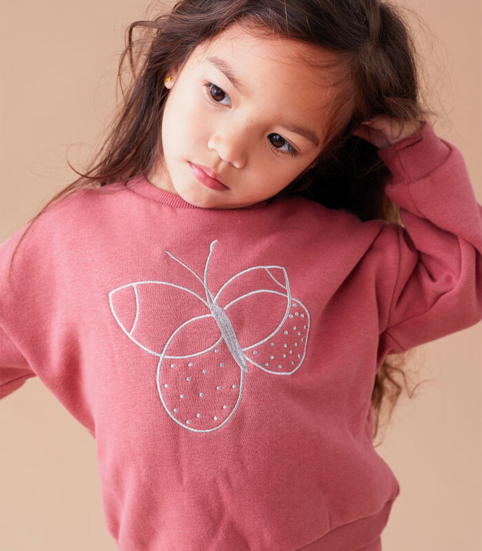 Katoenen vlinder sweater, donkerroos image number 1