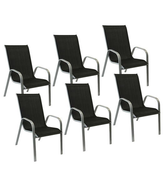 Lot de 6 chaises MARBELLA en textilène noir - aluminium gris