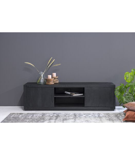 Black Omerta - TV-meubel - 180cm - mango - zwart - 2 deuren - 2 nissen - stalen frame