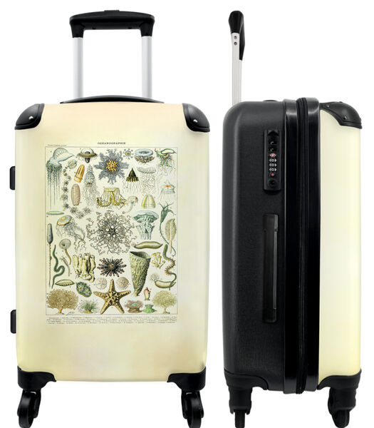Bagage à main Valise avec 4 roues et serrure TSA (Vintage - Illustration - Animaux - Corail - Nature)