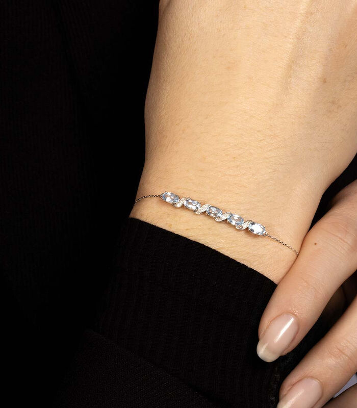 Witgouden armband met diamanten en topaas image number 1