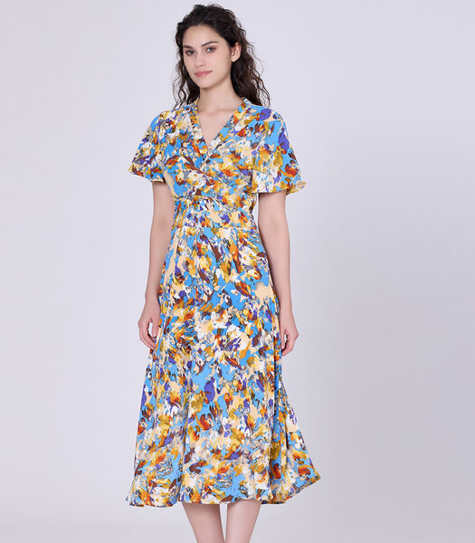 Wikkel midi abstracte print midi -jurk