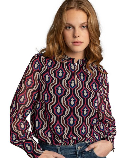 Chiffon blouse met grafische retroprint