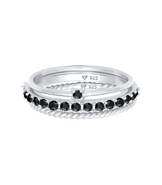 Ring Dames Stapel Set Elegant Eenzaam Gedraaid Trend Met Kristallen Zwart In 925 Sterling Zilver