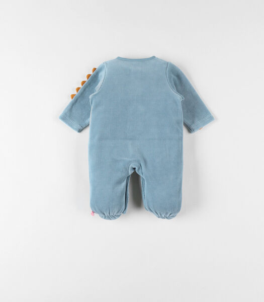 1-delige pyjama met dino uit fluweel, middenblauw