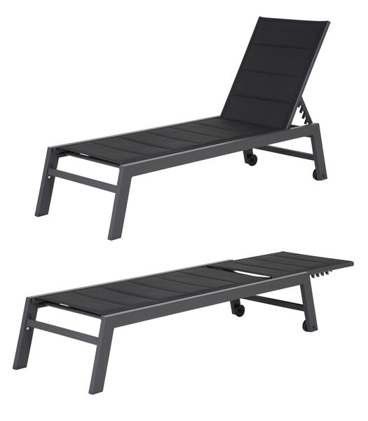 Set bain de soleil et table d'appoint BARBADOS en textilène noir - aluminium gris anthracite