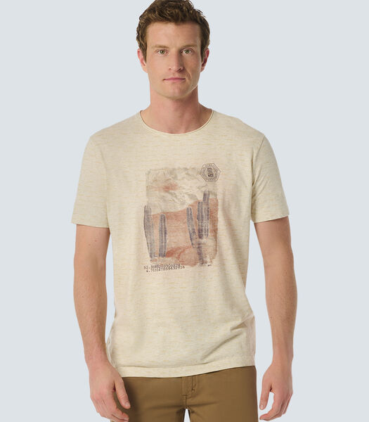 Beige t-shirt met artistieke abstracte print Male
