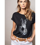 Zwarte t-shirt met leuke zebraprint image number 0
