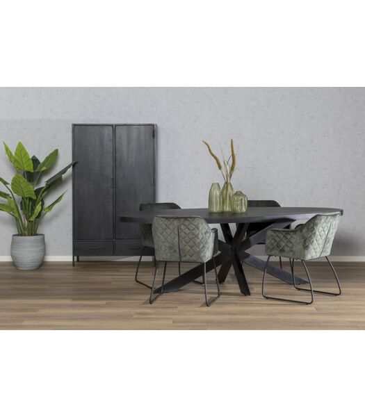 Black Omerta - Table de salle à manger - mangue - noir - ovale - 180cm - pied araignée en acier - laqué noir