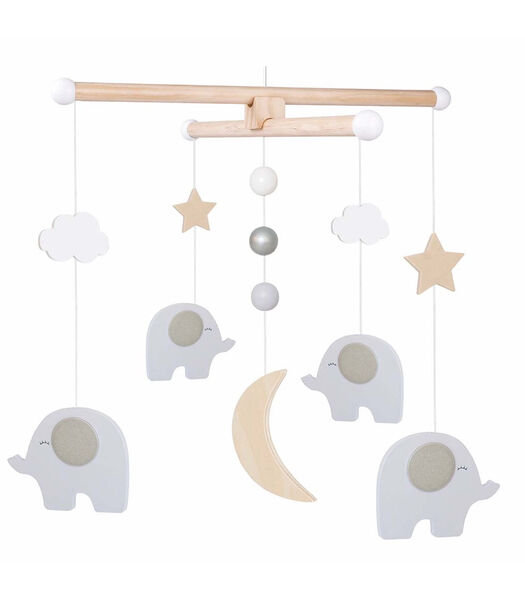 Mobile en bois bébé, Éléphant et étoiles