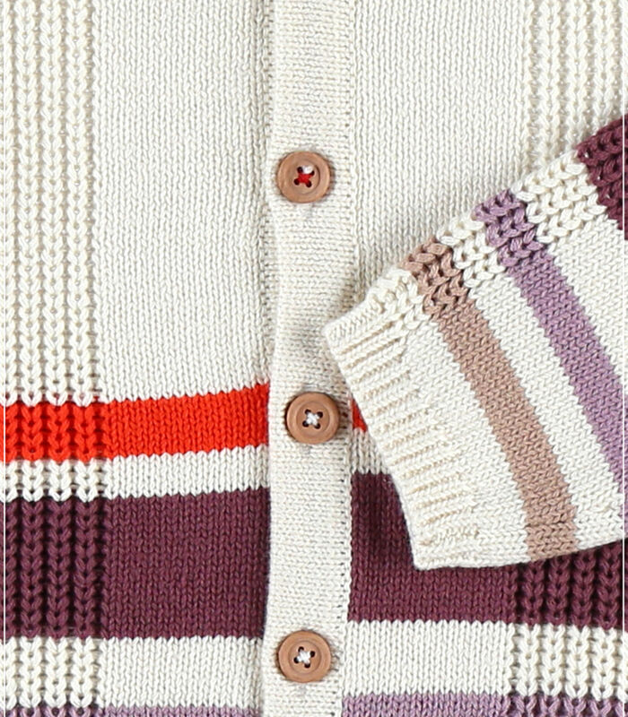 Cardigan en tricot rayé, crème/aubergine image number 3