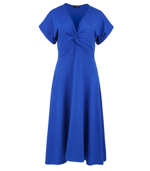 Blauw koninklijk midi-jurk met vlinderstrik