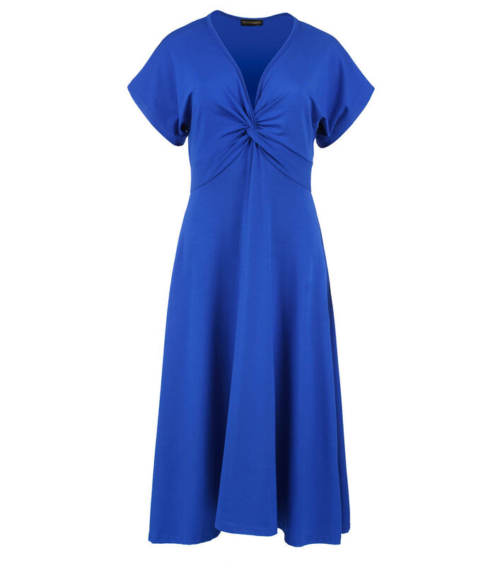 Blauw koninklijk midi-jurk met vlinderstrik image number 1