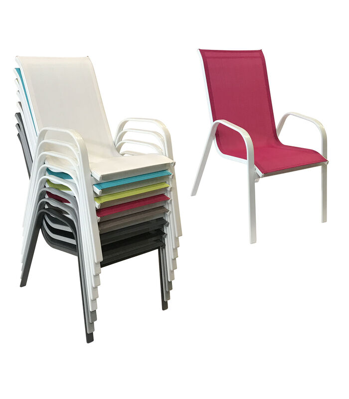 Set van 6 MARBELLA stoelen in roze textilene - wit aluminium image number 1