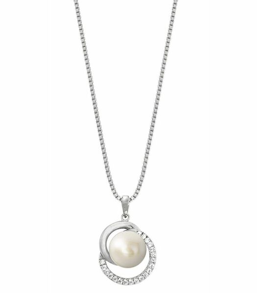 Chaîne avec pendentif pour femme, argent 925 Sterling, zirconium synth., perle de culture d'eau douce