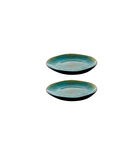 Bord Lotus 20.5 cm Turquoise Zwart Stoneware 2 stuks image number 0