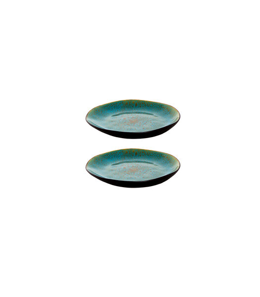 Bord Lotus 20.5 cm Zwart Turquoise Stoneware 2 stuks