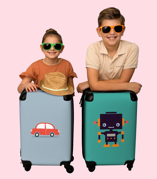 Bagage à main Valise avec 4 roues et serrure TSA (Voiture - Véhicules - Rouge - Design - Enfants)