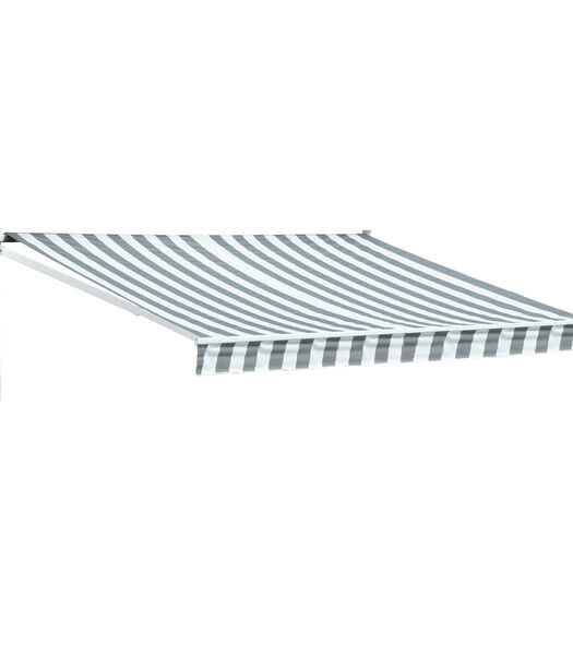 SAULE luifel 3,5 × 3m - Wit/grijs gestreept doek en witte structuur