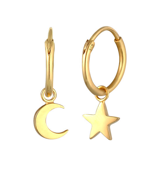 Oorbellen Dames Creoles Star Crescent Astro Look In 925 Sterling Silver Rose Gold Plated