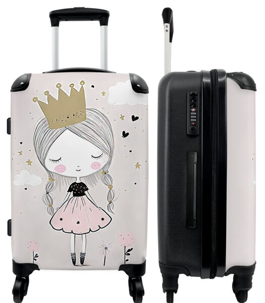 Handbagage Koffer met 4 wielen en TSA slot (Prinses - Bloemen - Kroon - Meisje - Sterren)