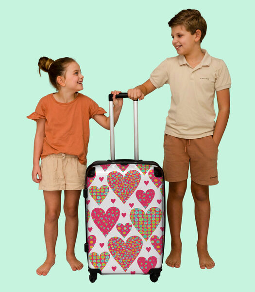 Handbagage Koffer met 4 wielen en TSA slot (Patroon - Hartjes - Roze - Meisjes)