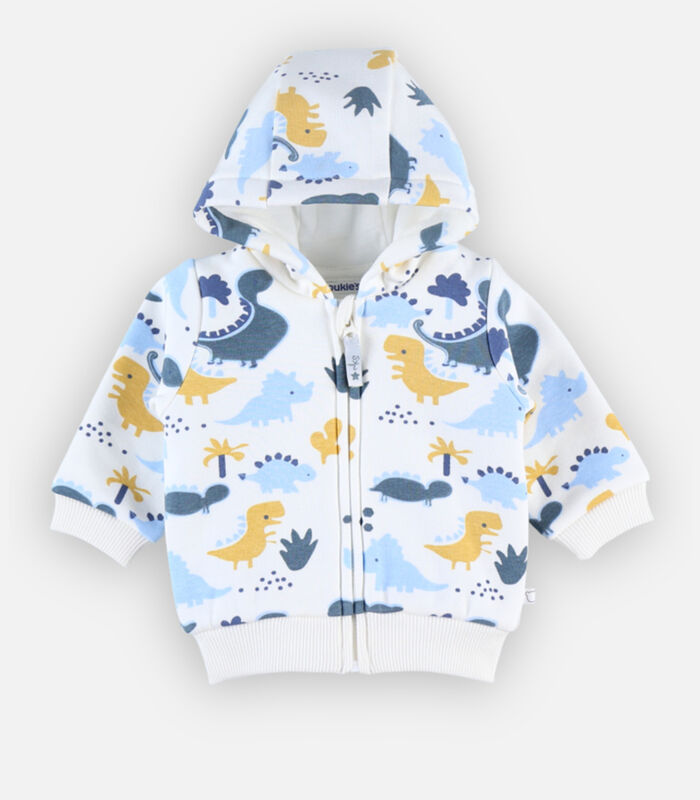 Sweatshirt met kap en dinosaurussenprint, ecru/blauw image number 3