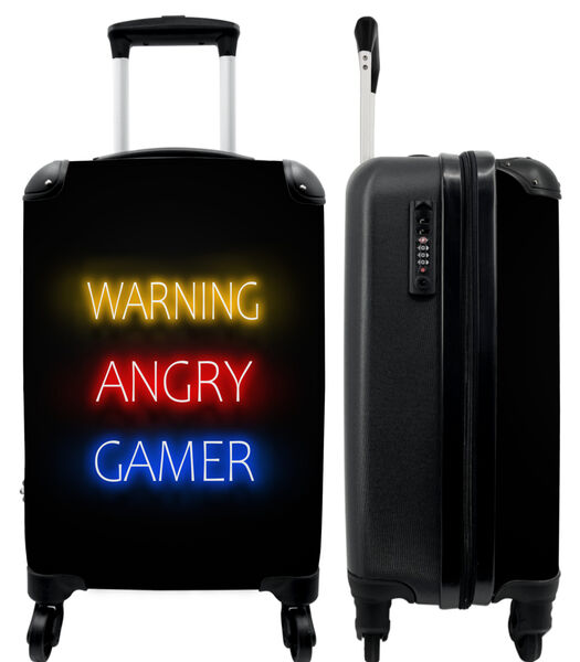 Valise spacieuse avec 4 roues et serrure TSA (Jeux - Citations - Avertissement aux joueurs en colère - Néon)