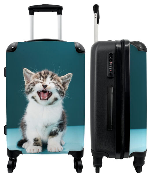 Handbagage Koffer met 4 wielen en TSA slot (Kitten - Kat - Miauwen - Blauw)