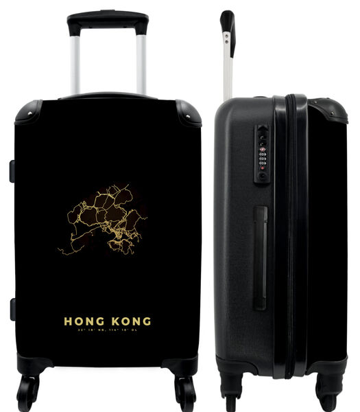 Bagage à main Valise avec 4 roues et serrure TSA (Carte - Or - Cartes - Hong Kong)