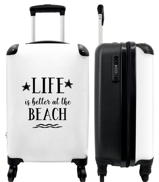 Valise spacieuse avec 4 roues et serrure TSA (La vie est meilleure à la plage" - Citations - Étoiles - Blanc - Plage)