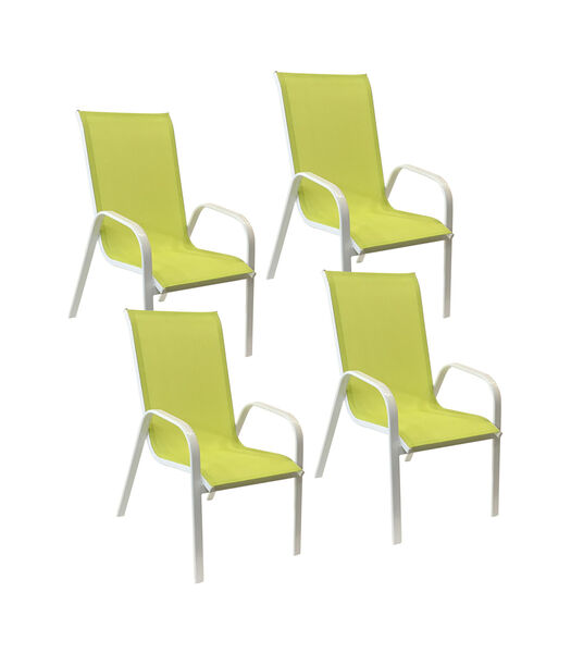 Lot de 4 chaises MARBELLA en textilène vert - aluminium blanc