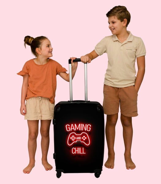 Handbagage Koffer met 4 wielen en TSA slot (Gaming - Quotes - Gaming and chill - Neon - Rood)