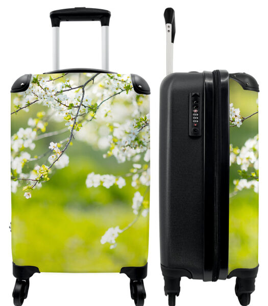Valise spacieuse avec 4 roues et serrure TSA (Fleurs - Branches - Arbre à fleurs - Blanc - Botanique)