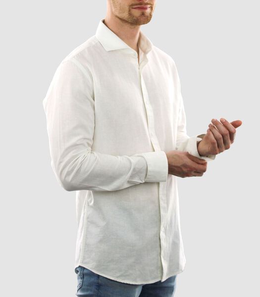 Chemise à manches longues pour homme - Blanc - Coupe slim - Rayonne de lin