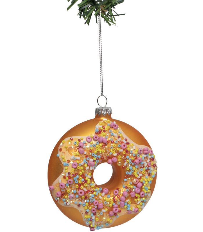 Kerstbal Donut Roze Confetti 10 cm image number 0