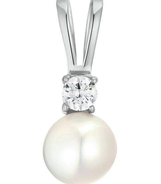 Pendentif à motif pour femme, 375 or blanc zirconium (synth.) perle