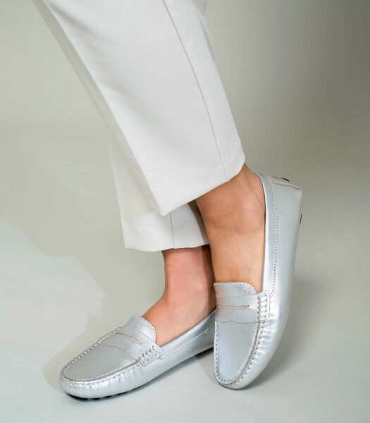 Mangará Anginco Mocassins Femme - Cuir - Penny Loafers - Argent - Taille 38
